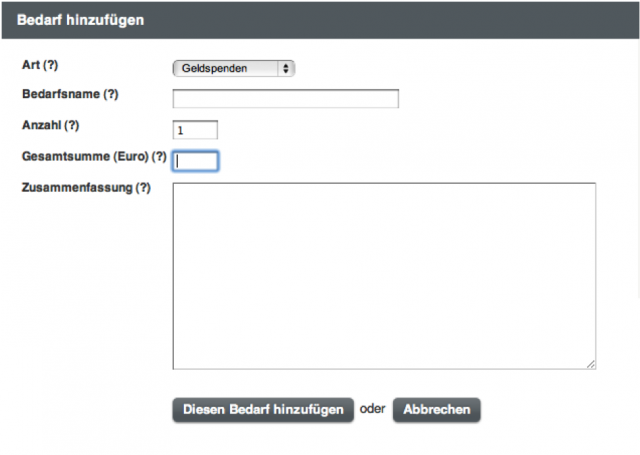 Bedarf hinzufügen