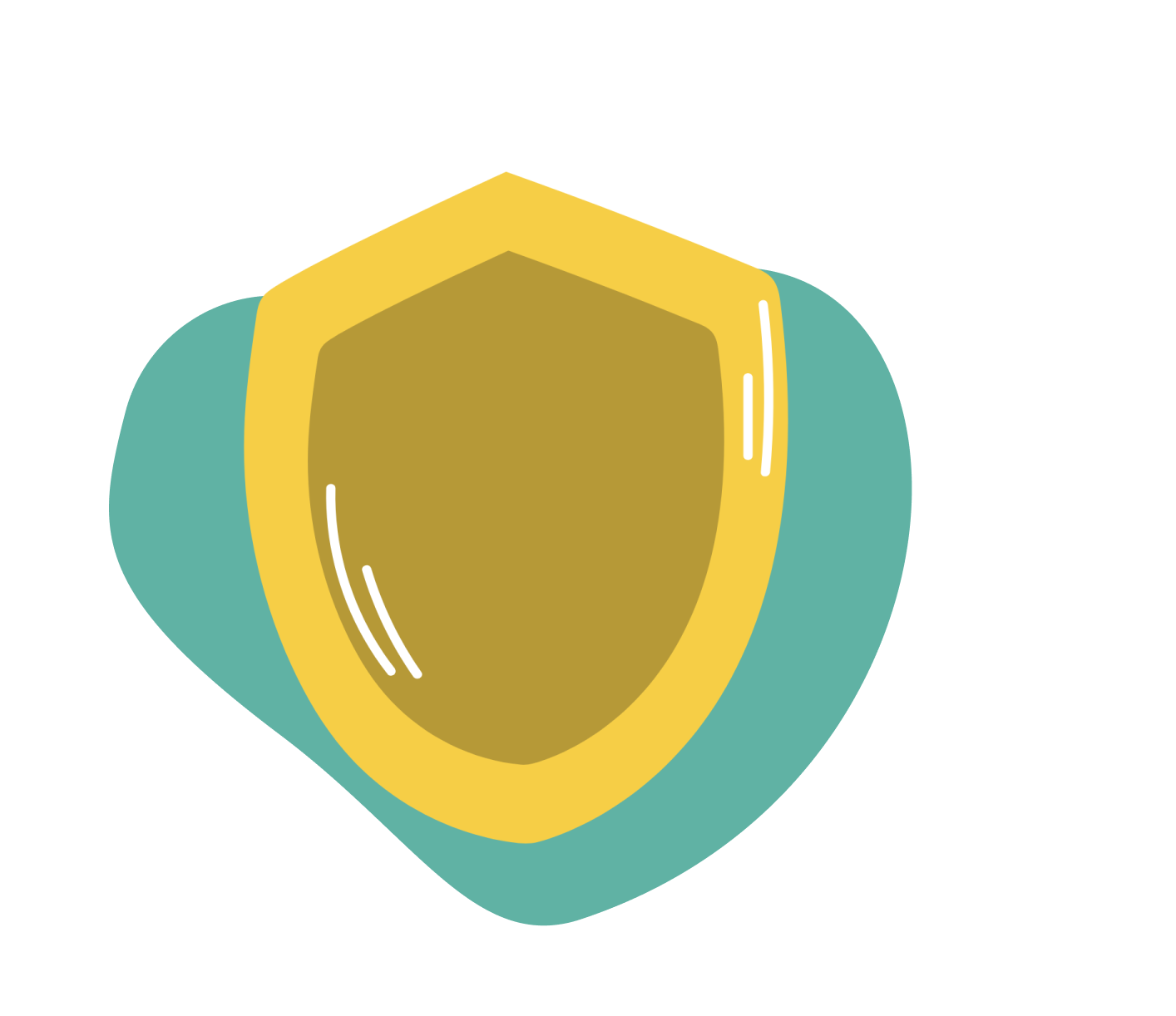 Das Bild zeigt ein stilisiertes Schild. Es hat eine goldene Mitte mit einer gelben Umrandung, die wiederum von einer türkisfarbenen Umrandung umgeben ist.
